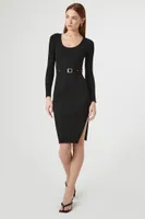 Women's Belted Rib-Knit Bodycon Midi Dress