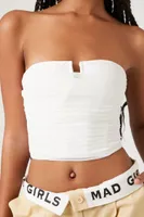 Women's Cropped Mesh Tube Top in White Large