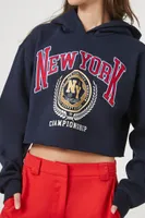 Women's Cropped New York Fleece Hoodie in Navy Medium