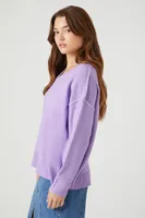 Women's Ribbed-Trim V-Neck Sweater in Purple Small