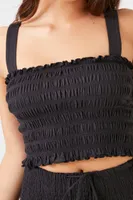 Women's Cotton Smocked Crop Top in Black Small