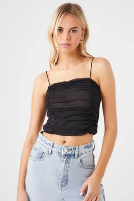 Women's Mesh Ruched Cropped Cami in Black Medium