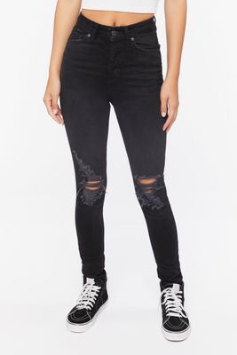 Women's Recycled Cotton High-Rise Distressed Jeans in Washed Black, 28