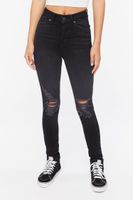 Women's Recycled Cotton High-Rise Distressed Jeans in Washed Black, 25