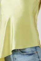 Women's Satin Asymmetrical Strapless Top in Yellow Small