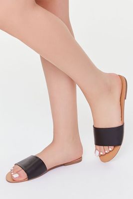 Women Faux Leather Slip-On Sandals in Black, 8