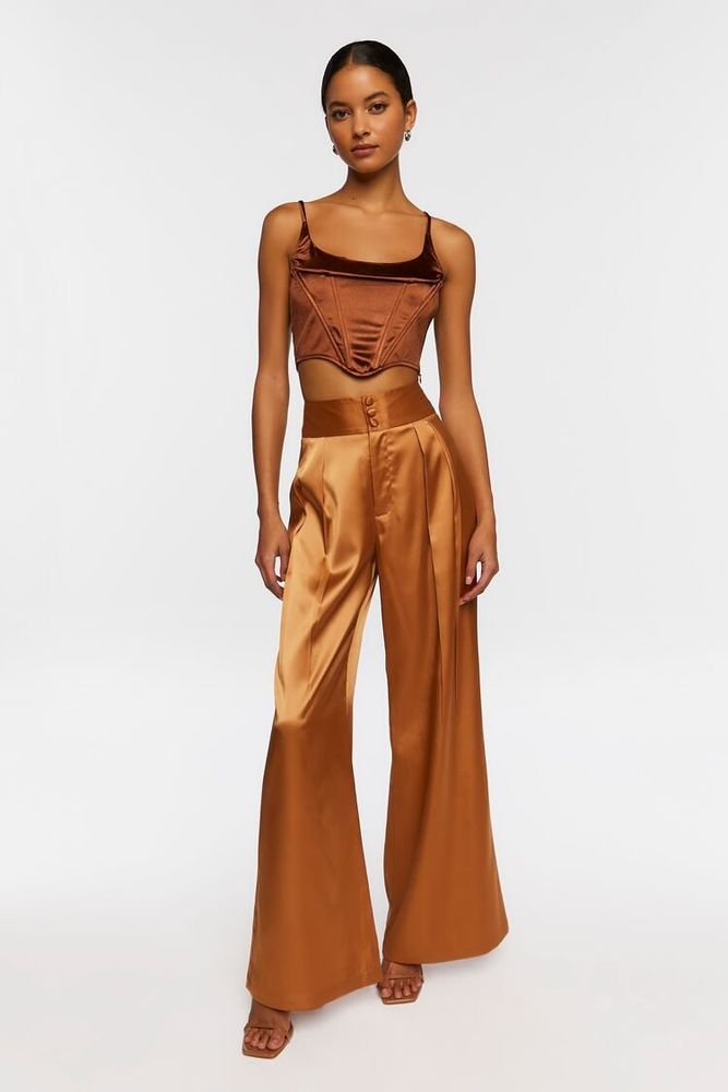 Women's Satin Wide-Leg Trousers in Praline Large