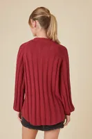 Women's Ribbed Cardigan Sweater in Burgundy, XS