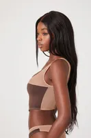 Women's Colorblock Lingerie Corset Bralette in Chocolate/Sand Small