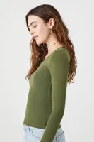 Women's Cotton-Blend Scoop-Neck Top in Cypress Medium
