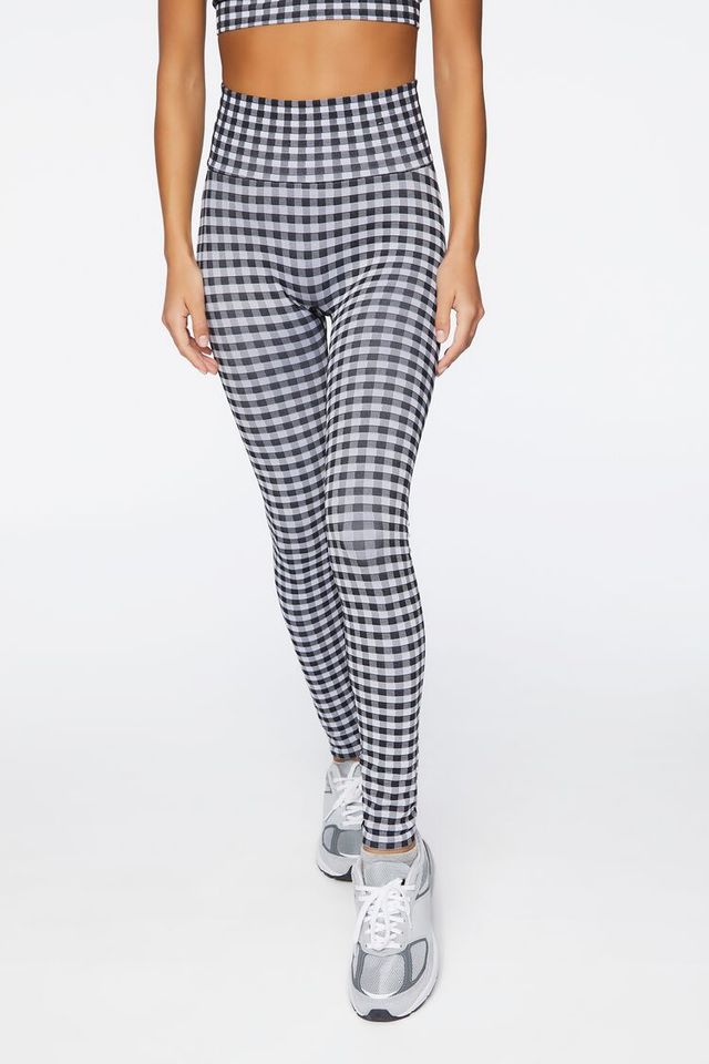 Forever 21 Women's Active Gingham Seamless Leggings in White/Black