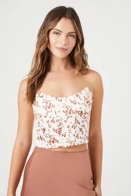 Women's Floral Print Tube Top in White Small