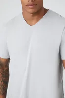 Men Cotton V-Neck T-Shirt in Light Grey, XS