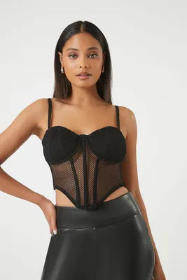 Women's Mesh Cropped Bustier Cami in Black Large