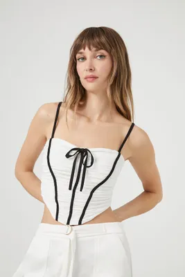 Women's Tie-Front Ruched Cami White/Black