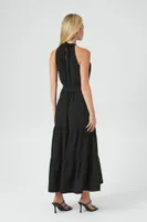 Women's Belted Halter Maxi Dress in Black Small