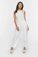 Women's Straight-Leg Cuffed Ankle Pants in White Large