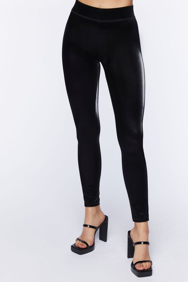 Forever 21 Women's Faux Leather High-Rise Leggings in Black, XS
