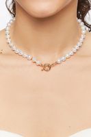 Women's Faux Pearl Necklace in White/Gold