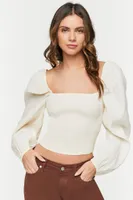 Women's Puff-Sleeve Smocked Crop Top in Vanilla Medium