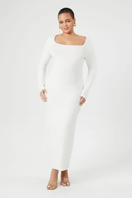 Women's Ribbed Knit Maxi Dress in Vanilla, 2X