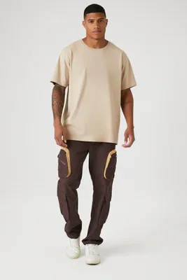 Men Slim-Fit Contrasting 3D Cargo Pants in Cocoa/Camel, XXL