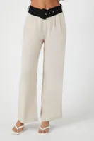 Women's Belted Straight-Leg Pants in Khaki/Black Small