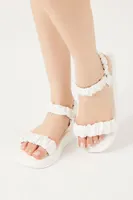 Women's Ruched Faux Leather Sandals in White, 10