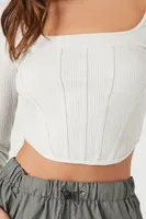 Women's Ribbed Corset Crop Top in Silver Large