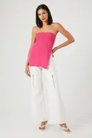 Women's Sweater-Knit Slit Tube Top in Pink Large