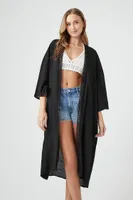 Women's Open-Front Crochet-Trim Kimono in Black Large