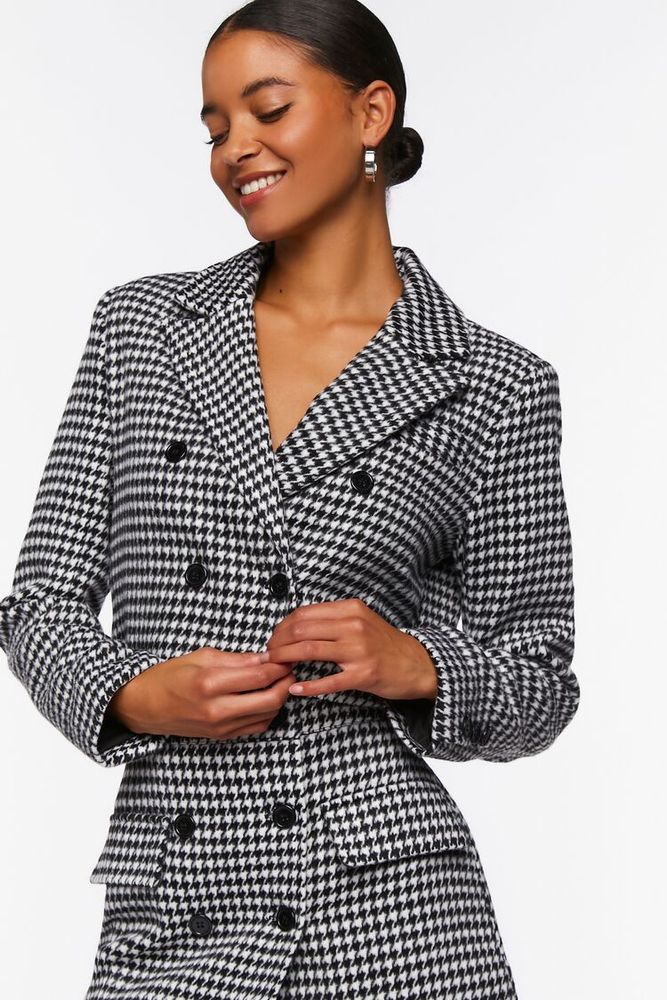 Women's Houndstooth Double-Breasted Blazer Black/White