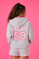 Women's Embroidered Barbie Zip-Up Hoodie in Heather Grey Medium