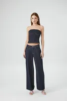 Women's Cropped Denim Tube Top in Dark Denim Large