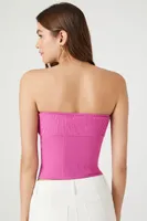 Women's Ribbed Knit Tube Top in Pink Medium