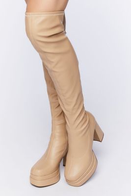 Women's Faux Leather Over-The-Knee Platform Boots in Nude, 7