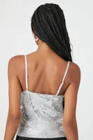 Women's Sequin Cowl Neck Cami in Silver Small