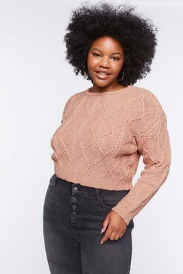 Women's Cable Knit Sweater in Blush, 0X