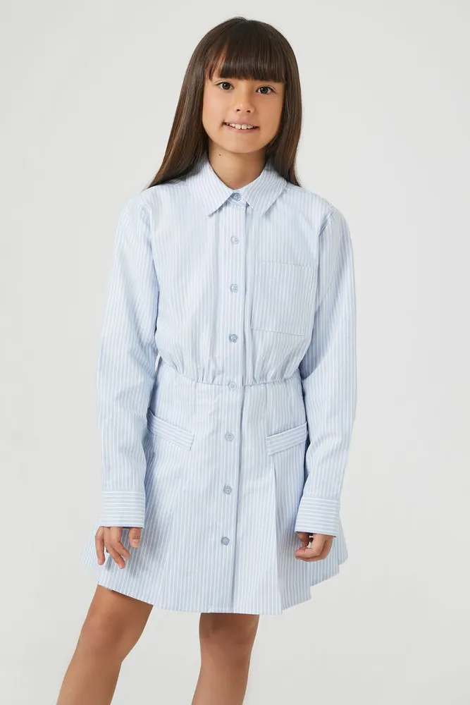 Girls Striped Shirt Dress (Kids) in Blue/White, 5/6