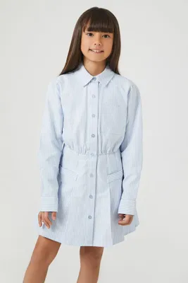 Girls Striped Shirt Dress (Kids) in Blue/White, 11/12