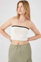 Women's Sweater-Knit Cropped Tube Top in White/Black Large