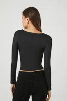 Women's Fitted Long-Sleeve Crop Top in Black Medium