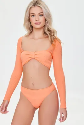 Women's Seamless Cheeky Mid-Rise Bikini Bottoms in Salmon, XL