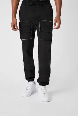 Men Twill 3D Pocket Cargo Joggers in Black, XL