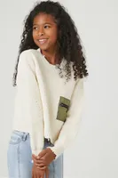 Girls Distressed Colorblock Sweater (Kids) in Cream, 11/12