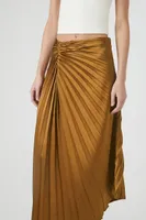 Women's Pleated Satin Maxi Skirt in Cigar Large