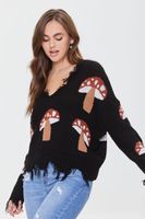 Women's Mushroom Frayed Sharkbite Sweater in Black Small