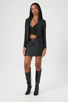 Women's Lattice Zip-Up Cropped Blazer in Black Medium