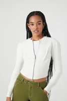 Women's Puff-Sleeve Zip-Up Sweater in Vanilla, XS