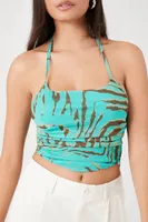 Women's Tiger Print Halter Crop Top in Blue Small